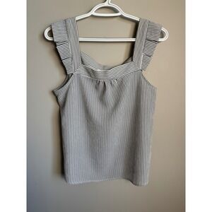Monteau Los Angeles Striped Ruffle Strap Tank Top S Cottagecore Preppy Gray